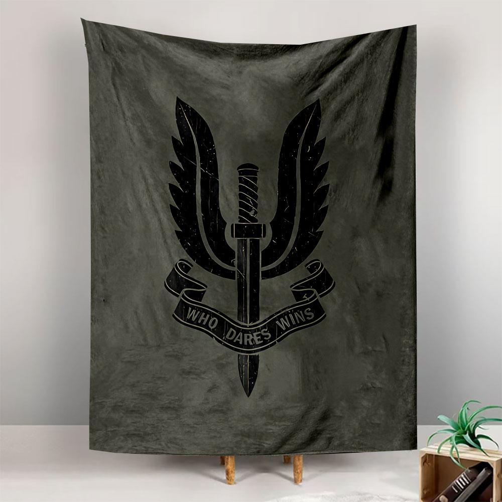 Who Dares Wins SAS Emblem Tapestry Wall Hanging, Special Forces Badge Art, Military Wall Decor for Bedroom Living Room Man Cave