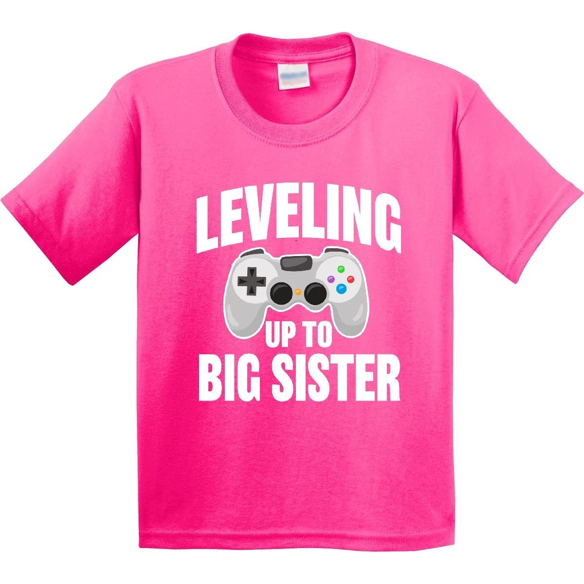 Inktastic Leveling Up To Big Sister Youth T-Shirt Family Sis Announcet Gamer 100