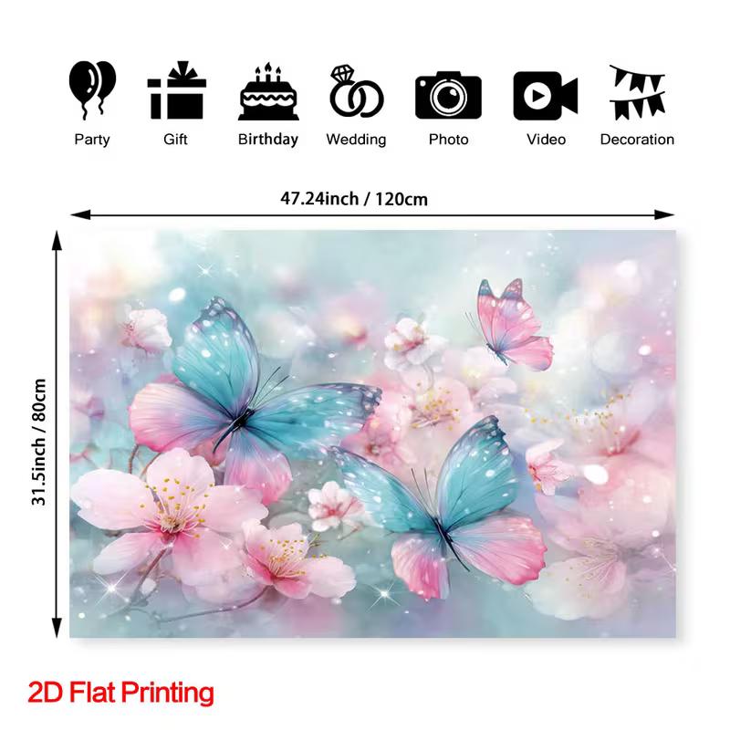 2D Sparkly Butterfly Cherry Blossom Backdrop for Photoshoot