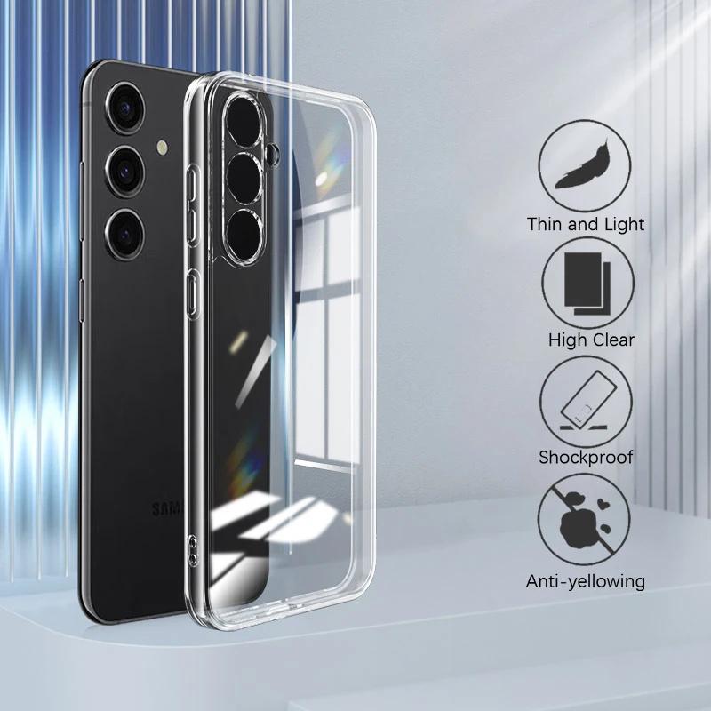 Full Camera Protection Silicone Soft Case For Samsung Galaxy S24 S23 S21 FE S22 Plus A14 A34 A54 Ultra Thin Clear Case Cover TPU