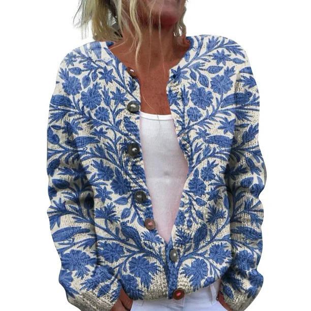 Women's Faux Wool Sweater: Winter 2025 Ancient Tribe Totem Print with Buttons