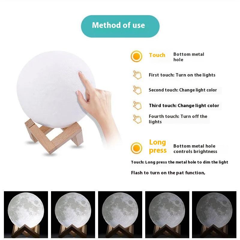 Moon Lamp 3D Printed Moon Lamp Moon Lamp 3D Night Light Table Lamp Tanabata Valentine's Day Gift Bedroom Decoration Indoor Lighting