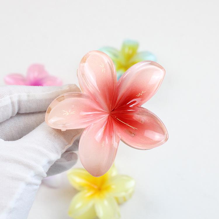 Retro Colorful Frangipani Flower Hair Claw Clip for Women