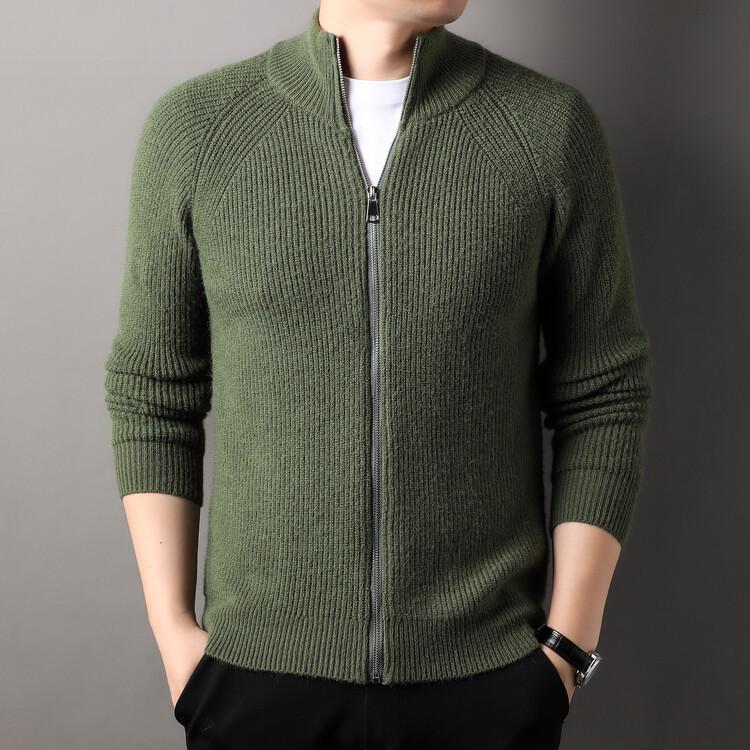 

Men s Knit Zip-Up Cardigan Sweater - Casual Versatile Stand Collar Jacket for Autumn/Winter M армія зелений колір