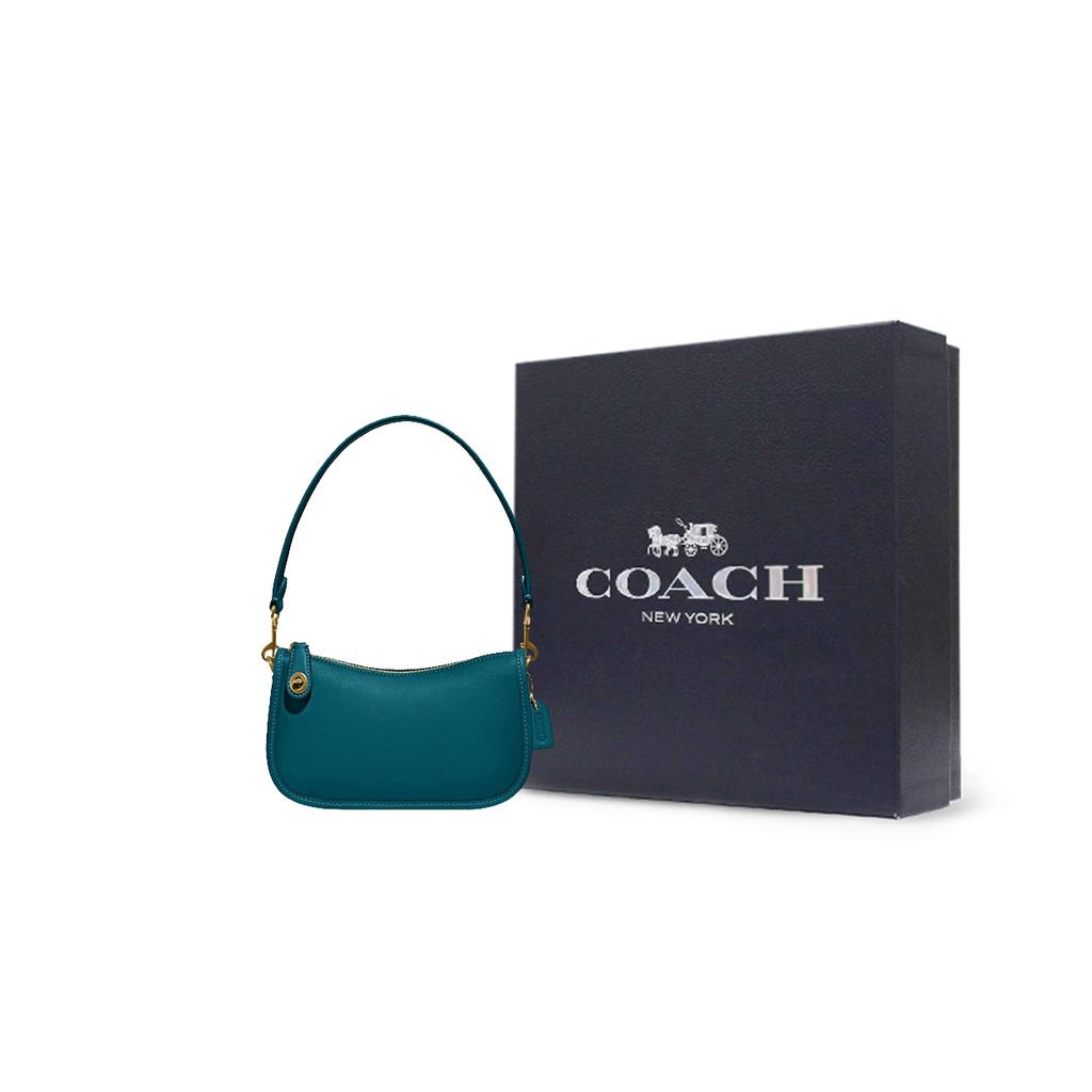 New COACH Swinger Leather Shoulder Bag, Pochette, Handbag Women's Lake Green C2643-B4MVT
