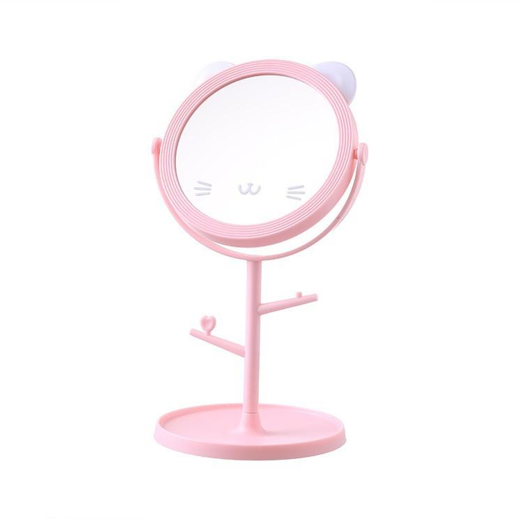 Cat Ear Vanity Mirror High-Definition Tabletop Rotatable Makeup Mirror Creative Princess-Style Mirror for Girls' Dressing Table