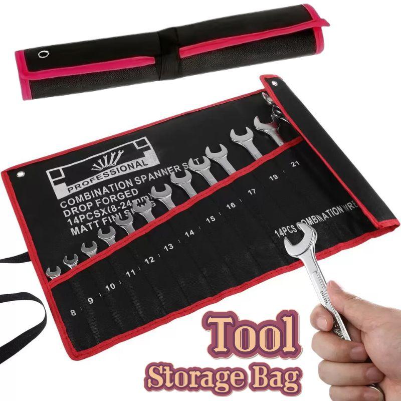 11-Pocket Roll Tool Storage Bag Portable Wrench Organizer Pouch Bag Foldable Spanner Toolkit For Hardware Hand Tools Storage