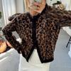 Leopard Print Knit Cardigan Women's Loose O-Neck Long Sleeve Casual Color Block Sweater Fashion Button Cardigan Top Y2k