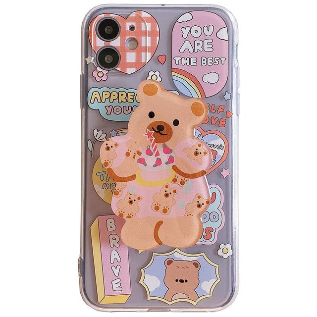 

Чехол-держатель с 3d медведем для Iphone 12 Mini 11 Pro Max 7 X Xr Xs Max 8 Plus, мягкий силиконовый защитный чехол с рисунком из мультфильма for iphone 11PRO MAX