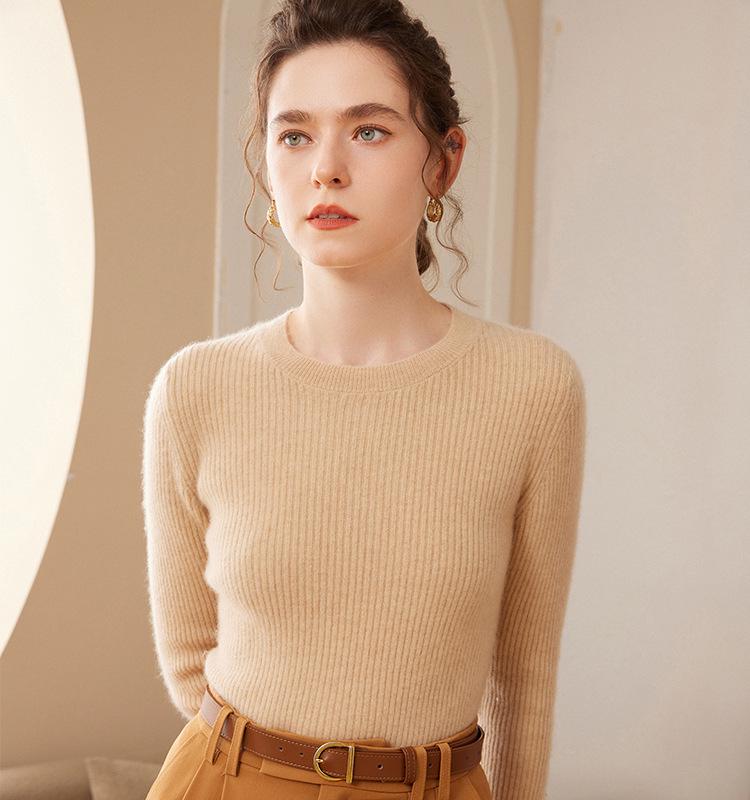 Women's Slim Fit Cashmere Sweater: Autumn/Winter Fashion Round Neck Knitted Pullover