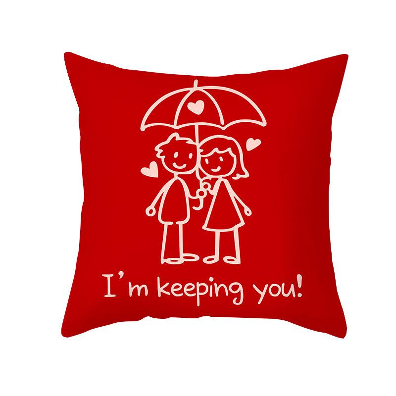 Red Double Happiness Character Pattern Throw Pillow Cover With Short Plush Print For Living Room Sofa Decoration Cushion Cover