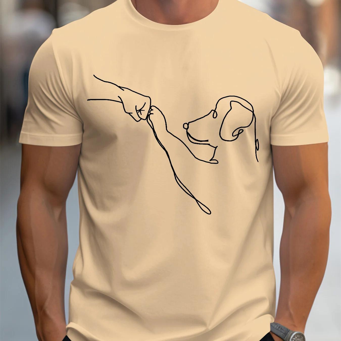 GUOYAN TOP Zomer heren 100% puur katoen casual T-shirt met leuke hond print casual ronde hals korte mouwen 2XL