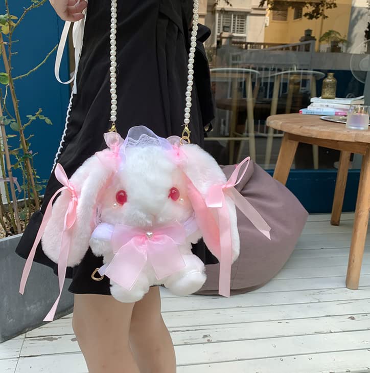 Harujio Damen SchultertaschePouch, Hasendesign, Verträumt, Kränklich, Plüsch, Lolita, Landminenstil, Massenware, Mädchenhaft, Gothic Lolita, Menhera Stil,