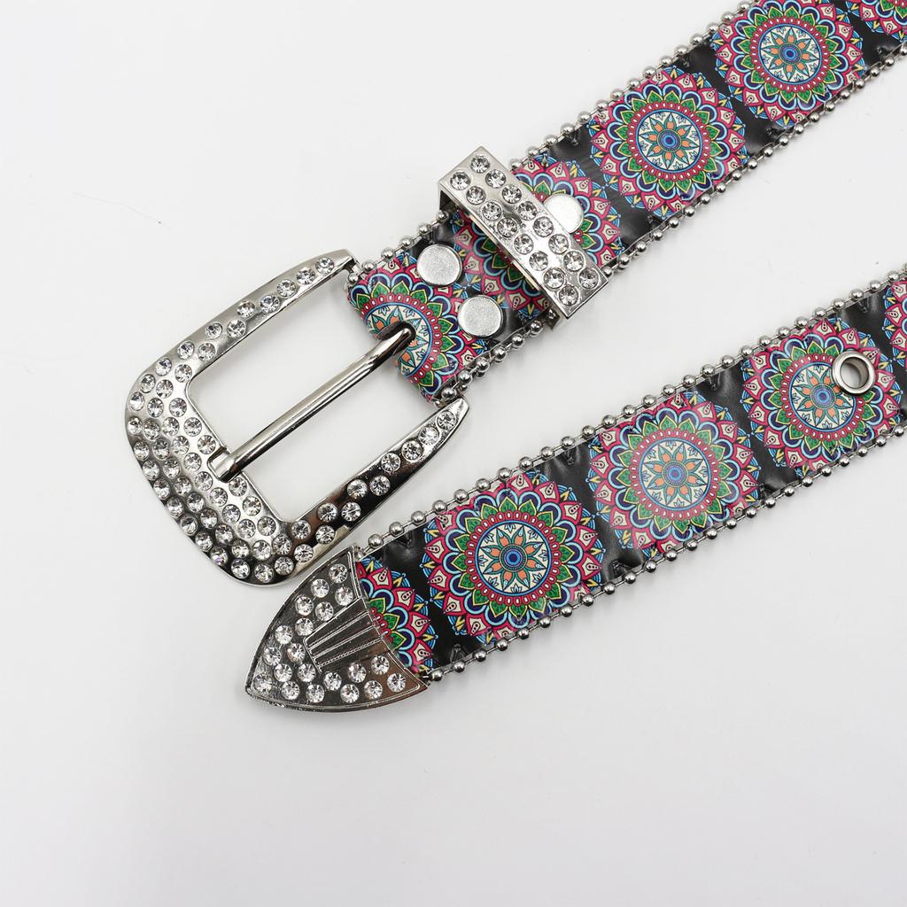 Rhinestone Belt Printed Women's Belt Belt Retro Versatile Fashion Mandala Pattern Simple Personality Belt