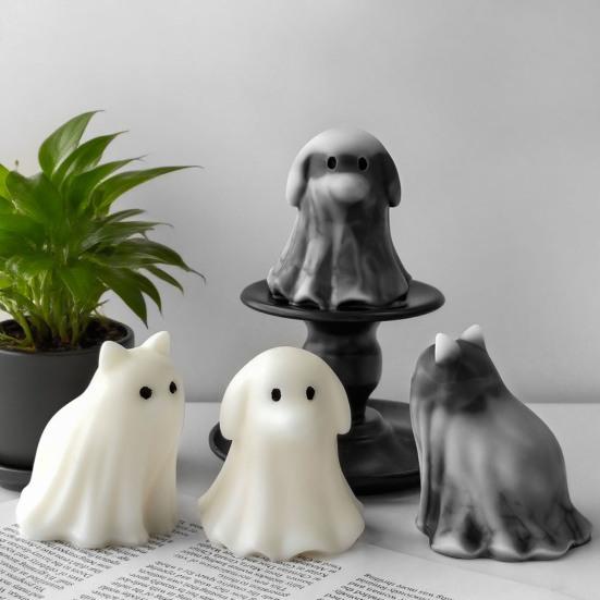 Animal Ghost Candle Mold DIY Cat Dog Resin Silicone Molds for Aromatherapy Candle Soap Making Halloween Craft Supplies