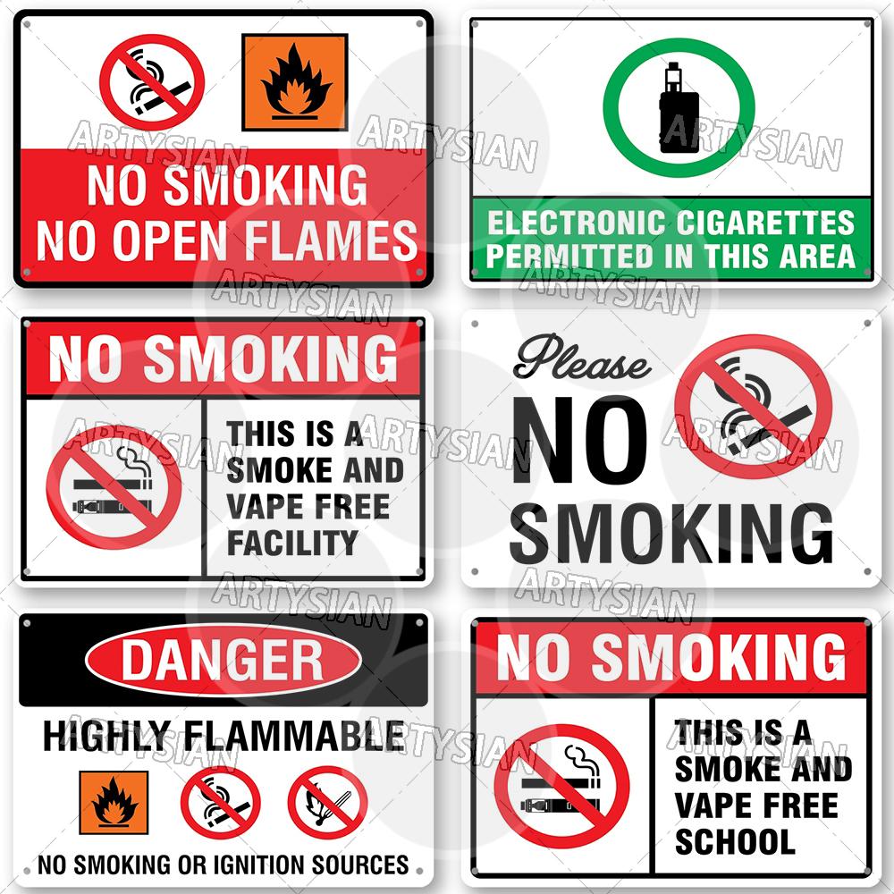 No Smoking Metal Sign No Vaping Smoke-Free Zone Smoking Permitted Plaque Auahi Kore Designated Smoking Area No Open Flames