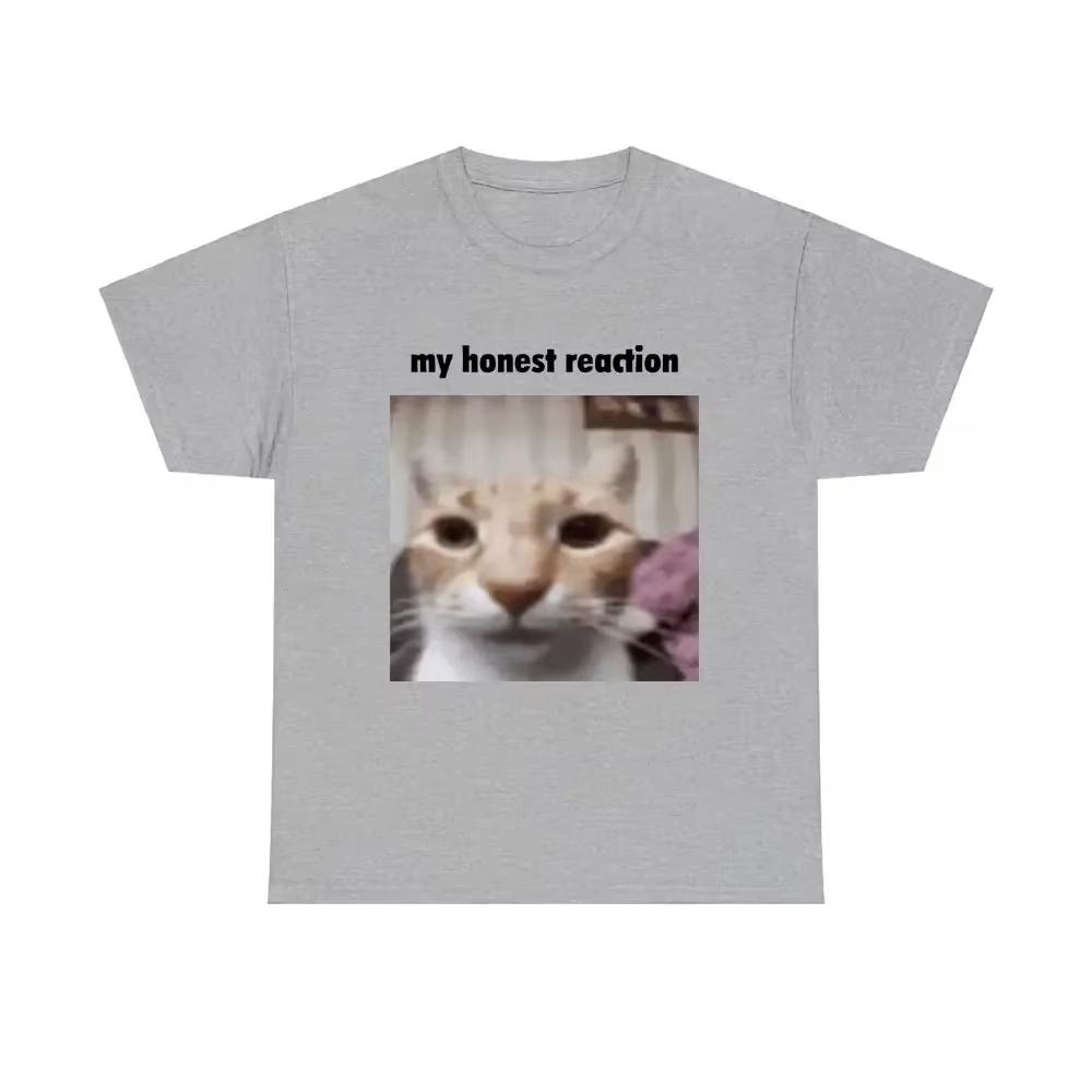 My Honest Reaction Tshirts Funny Cat Printed TShirts Women Casual Short Sleeve Tees Womens Joke Humor Summer Clothing