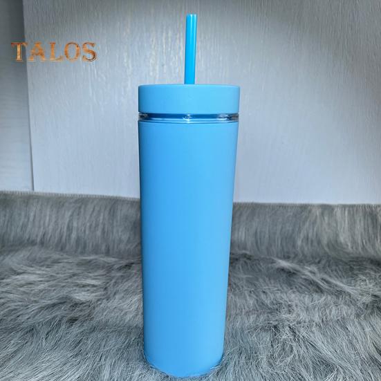 500ml Skinny Tumbler with Lid And Straw Double Wall Sippy Cup BPA-Free Tumblers Insulated Travel Mug for Iced Coffee Reusable Party