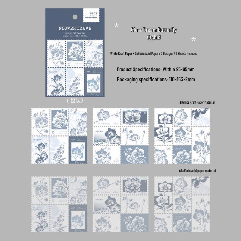 Beautiful Day Flower Stickers Set: 6 Retro Travel-Inspired Styles with Double Material Writing Paper