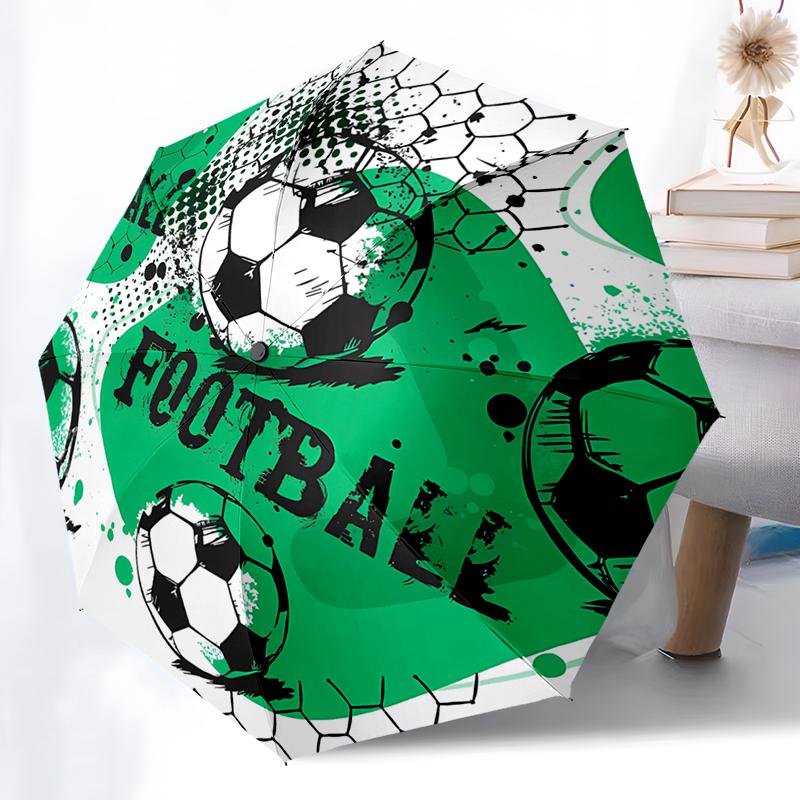 Football Design Folding Umbrella - Fashionable Auto-Open Design 8 Iron Ribs Plastic Handle Foldable Sunshade Perfect Gifts