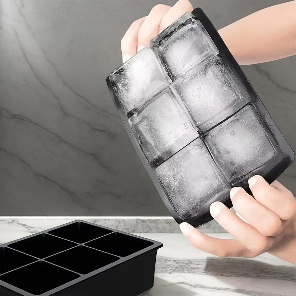6-Cell Large Silicone Ice Cube Tray, Food-Grade Square Ice Mold for Cocktails Party BBQ, Freezer Safe