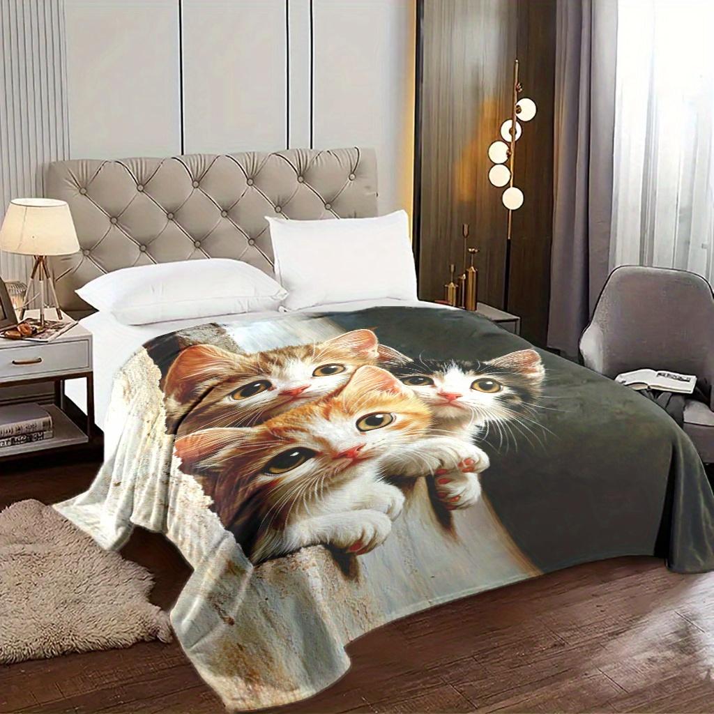 cute pattern of three little cats Flannel printed blanket suitable for all seasons suitable for living room office sofa travel