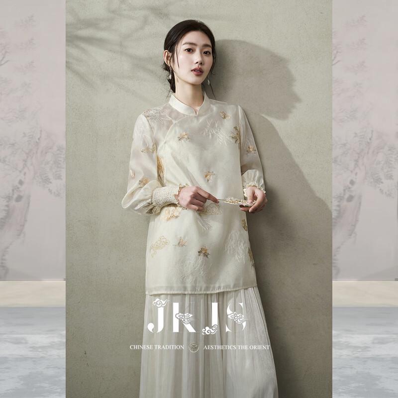 JK&JS Embroidered Stand-Collar Women s Shirt S