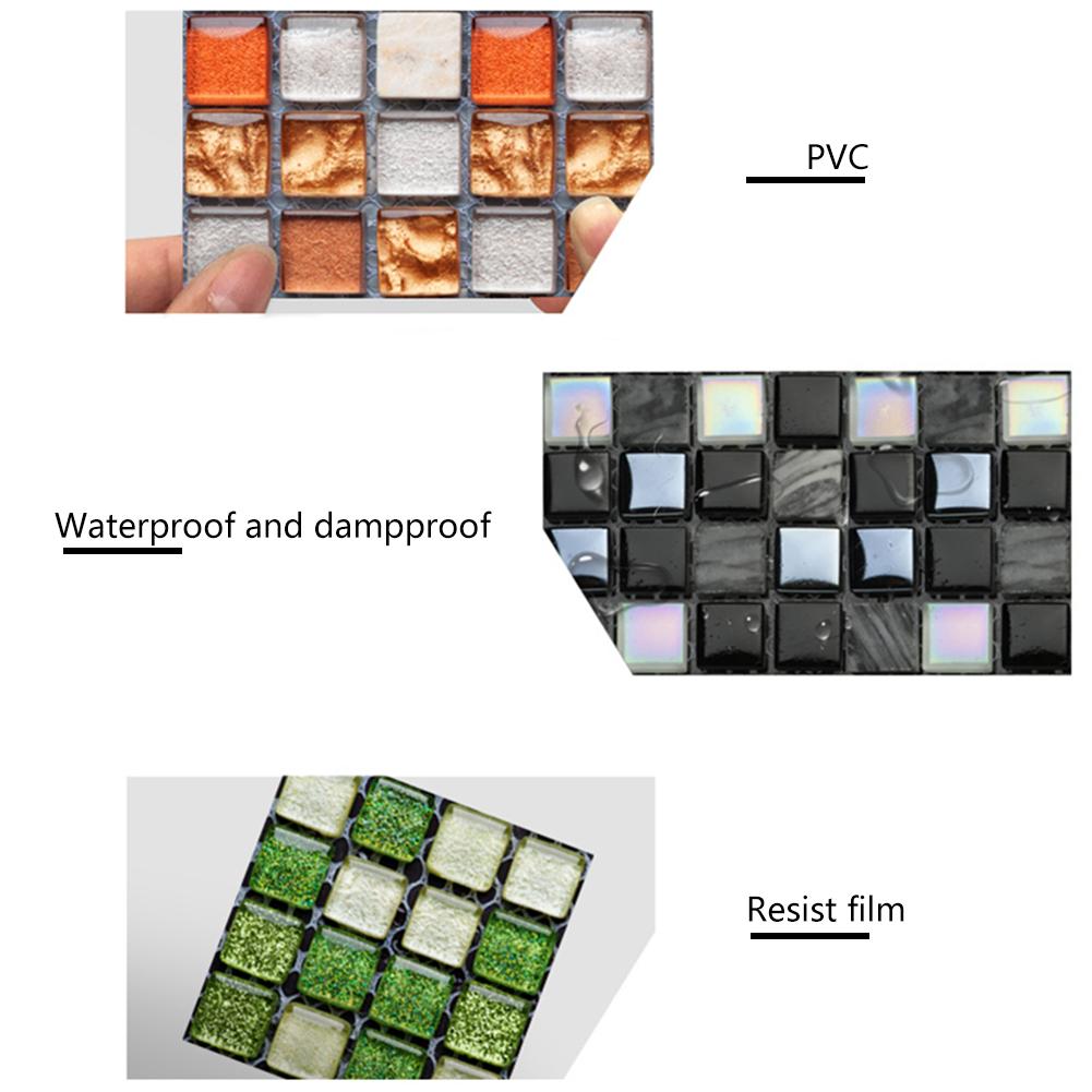 10Pcs Mosaic Tile Stickers Waterproof Tile Decals Self Adhesive Decorative Tile Stickers 10x10cm for Bathroom Kitchen Backsplash