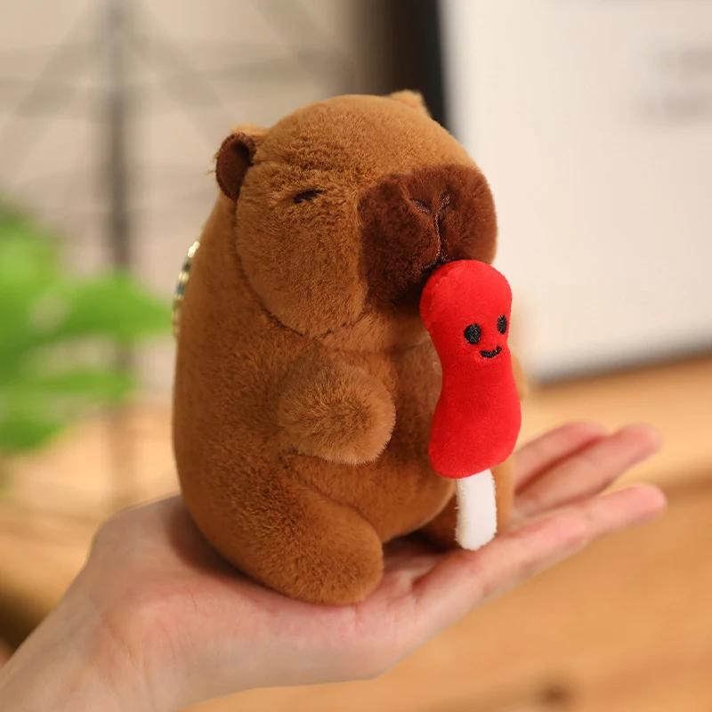 12cm Capybara Small Pendant Simulation Capibara Plushies Anime Toy With Pikachu Rabbit Cat Hat Doll Stuffed Animal Gifts