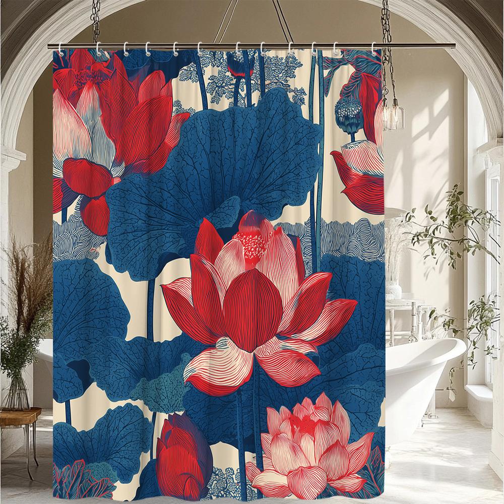

1Pc Floral Watercolor Pattern Shower Curtain Bathroom Decoration Polyester Fabric Contains 12 Hooks 70. 8X70. 8 Inch W60H190(CM)-1 Pcs