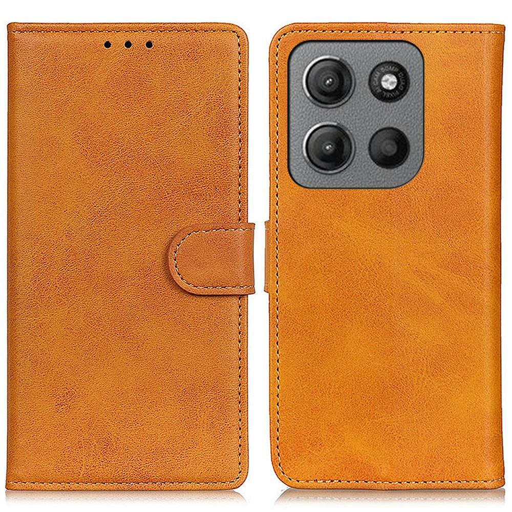 

For Motorola Moto G15 4G Stand Wallet Case Cowhide Texture Leather Phone Cover Brown