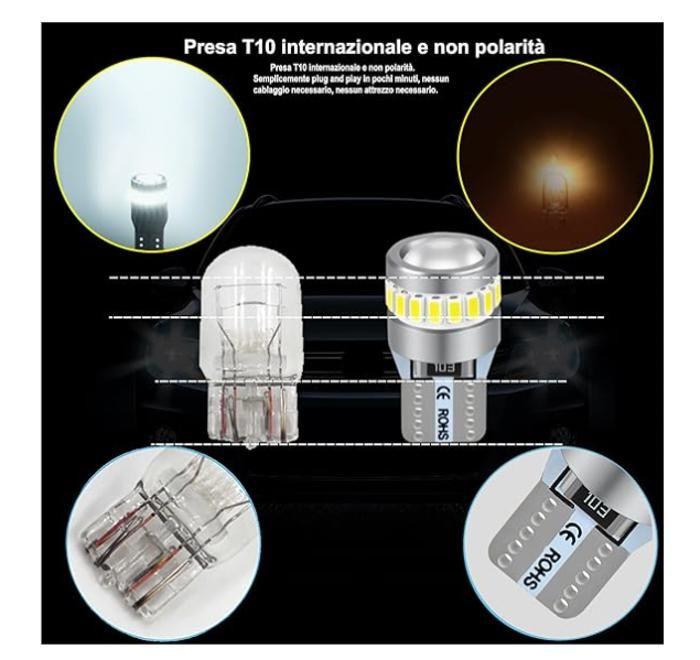W5W T10 LED Bulbs 6000K White Light, 12V Ceiling Light For License Plate Side Marker Lights (Pack of 4)