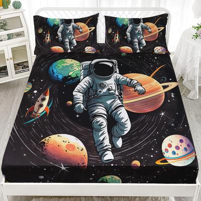 Astronaut Pattern Bed Hat Three-Piece Digital Printing Bedding Bed Hat Three-Piece Set Children Adult