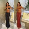 3-delige Set Dames Zwempak Set Borstkussentje Geen Beugel Bandeau BH Stippenprint Zwembroek Set met Splitrok Sexy Geweven Strand Bikini Set