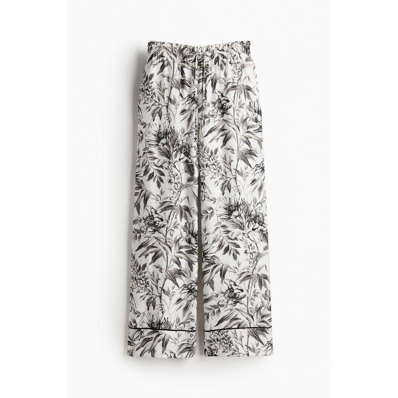 

HM Women s Pants Autumn High Waist Fine Drawstring Loose Casual Florals Elegant Wide Leg Pants 1225558 White/Grey flowers 170/88(L)