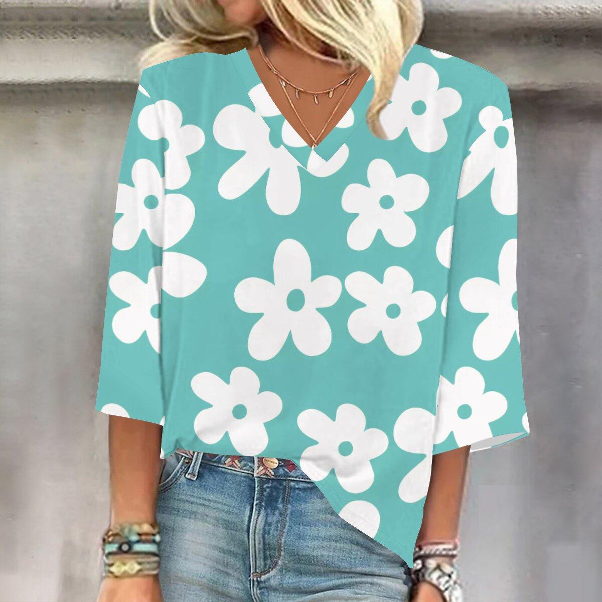 

2023 Весенне-осенний новый модный топ с рукавом 3/4 и принтом