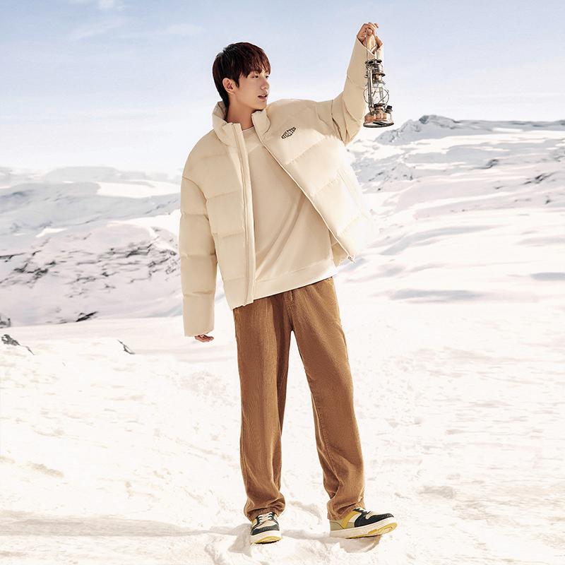 Anta Life Series Solid Color Stand Collar Zipper Long Sleeve Down Jacket Unisex Outerwear Light-Smoke-Gray 952348906-3