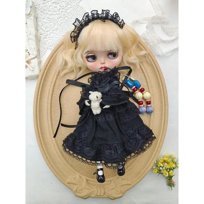 Sukienka dla lalki Blythe Vintage koronka ciemna czarna sukienka 28-30cm OB22 OB24 AZONE akcesoria dla lalki Blyth ubranka dla lalki Blyth sukienka