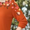 Floral Print Long-Sleeve Lapel Knit Top for Women