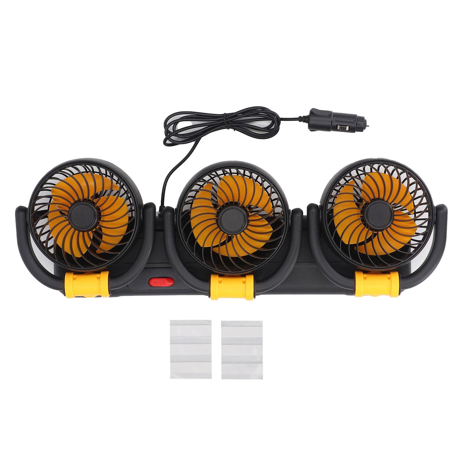 

3-головочный охлаждающий вентилятор с держателем для телефона, мощный воздушный поток, портативный электрический вентилятор для автомобиля, грузовика, стабильной конструкции