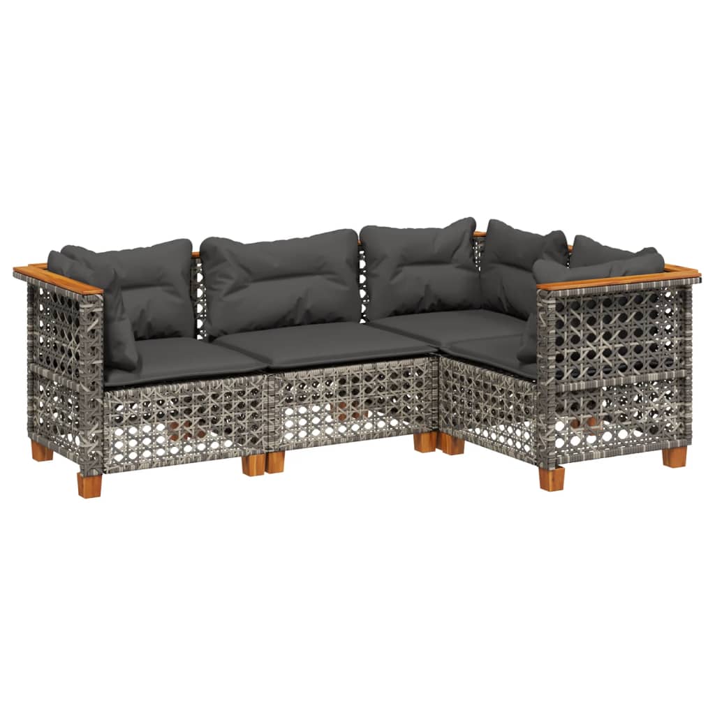 Vidaxl 4-Cz. Garden Lounge Set, Cushions, Grey, Rattan PE