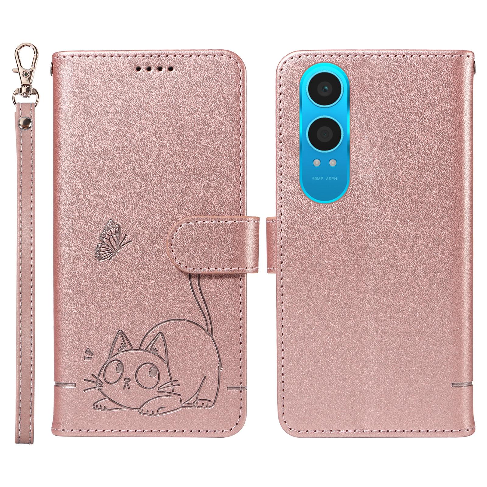 

Wallet Case for OnePlus Nord CE4 Lite 5G/Oppo K12x 5G (China) Cat Pattern Imprint Leather Phone Cover with Wrist Strap D