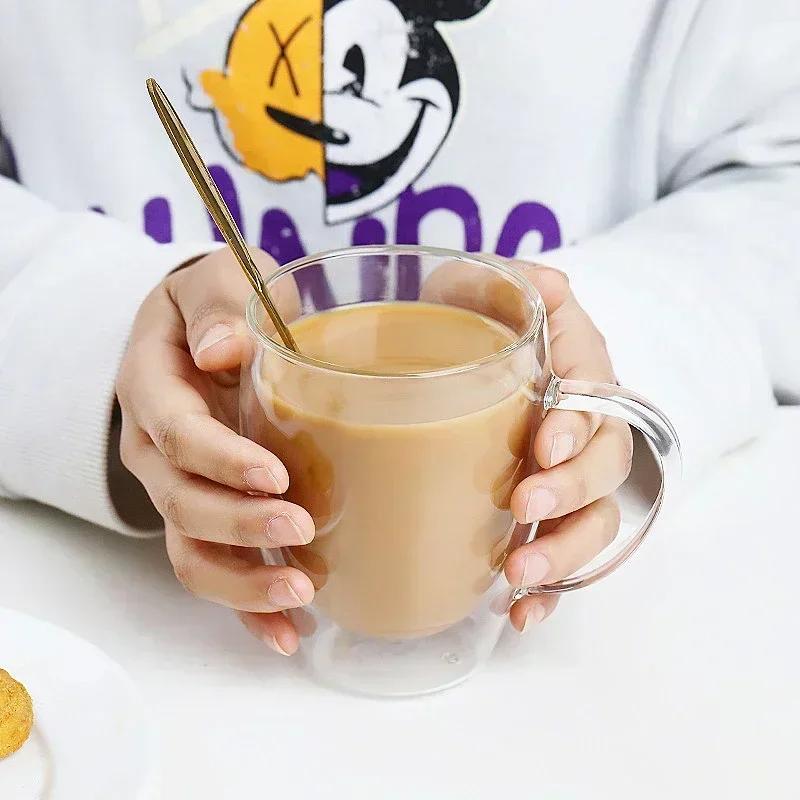 150-450ML Double-layer Transparent Glass Coffee Cups with Handle Double-layer Heat Insulation High Temperature Juice Milk Cups