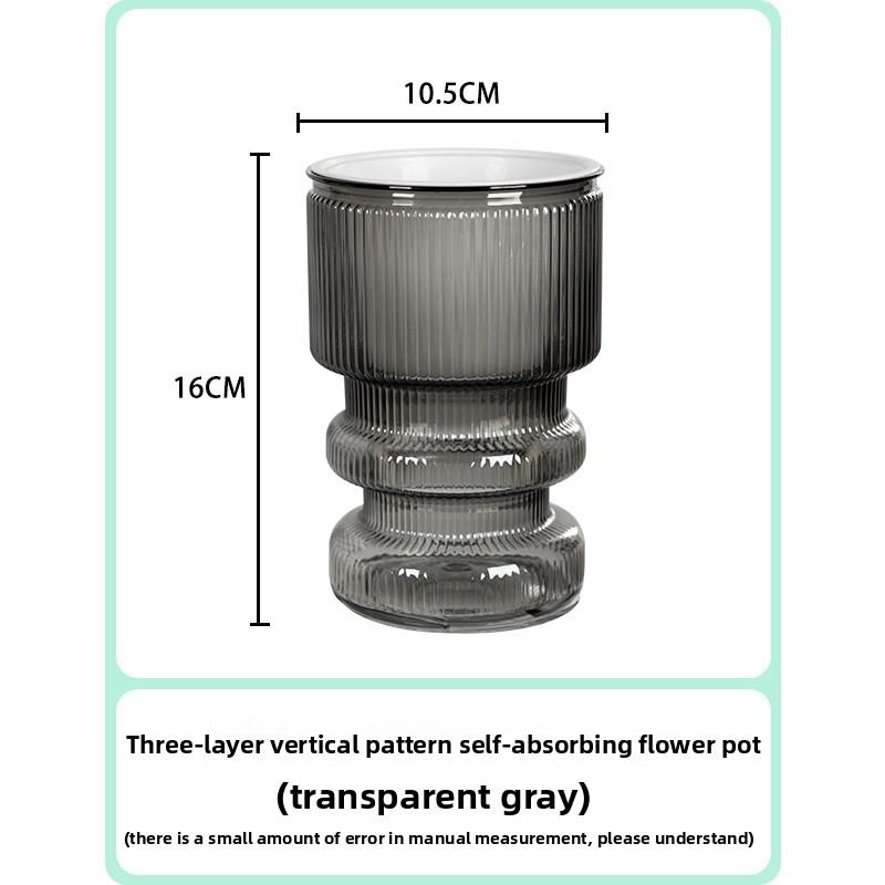 Self-Watering Lazy Flower Pot Creative Imitation Glass Transparent Plastic Resin Small Potted Plant Hydroponic Vase Indoor Succu