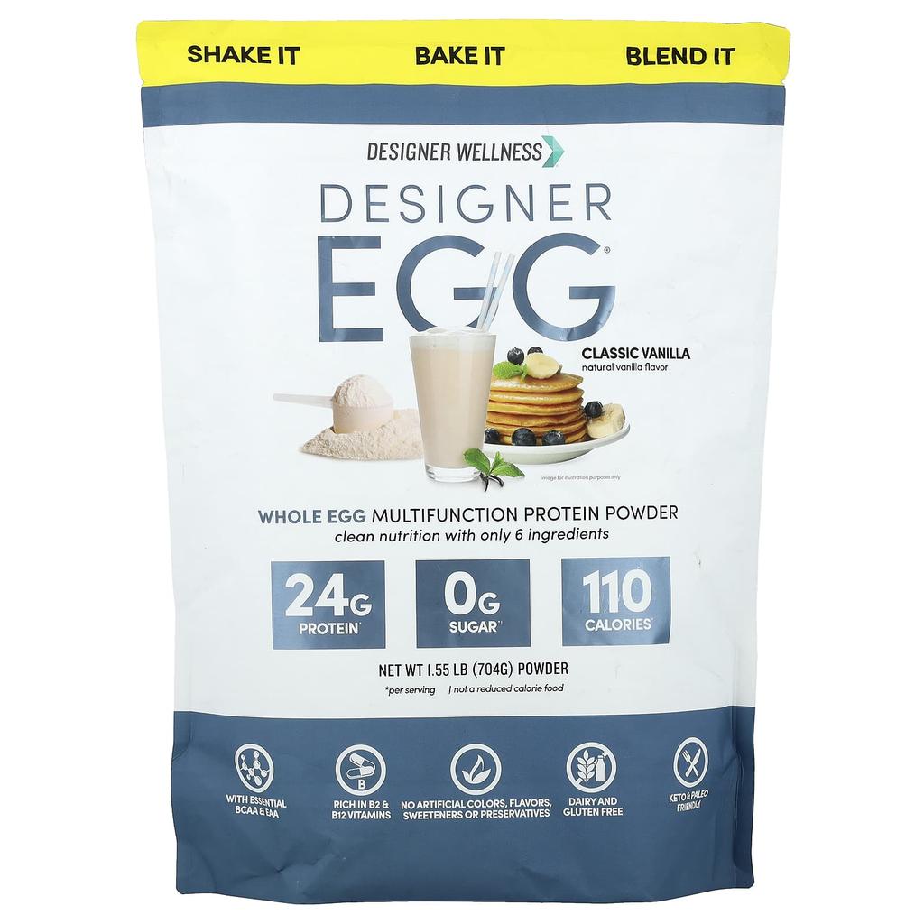 Designer Wellness Designer Egg®, Whole Egg Multi-Functional Protein Powder, Classic Vanilla, 704 G (1.55 Lb)