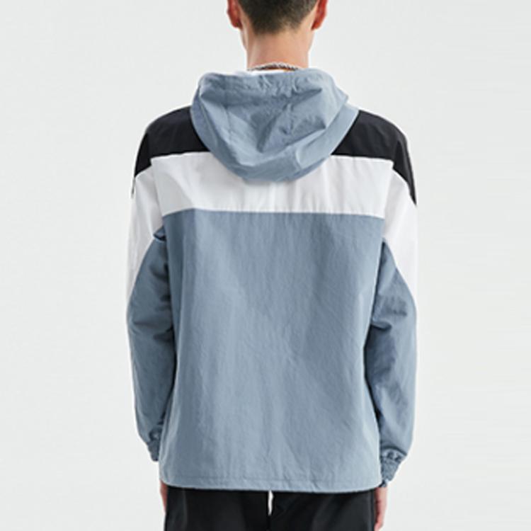 Li Ning Color Block Hooded Drawstring Loose Jacket Men Jacket Fire Gray Blue AFDQ045-4