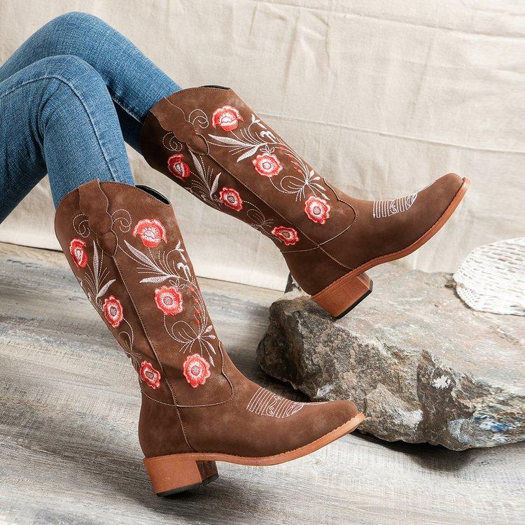New autumn and winter large size fashion long Martin boots thick heel embroidered women's boots boots