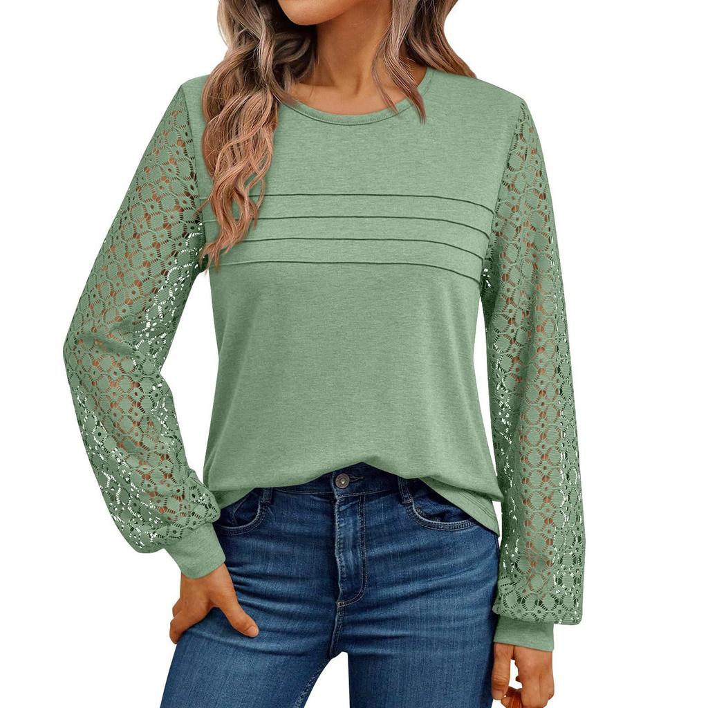 Womens Long Sleeve Work Shirts Lace Tops Fall Fashion Lightweight Sweaters Business Casual Blouses