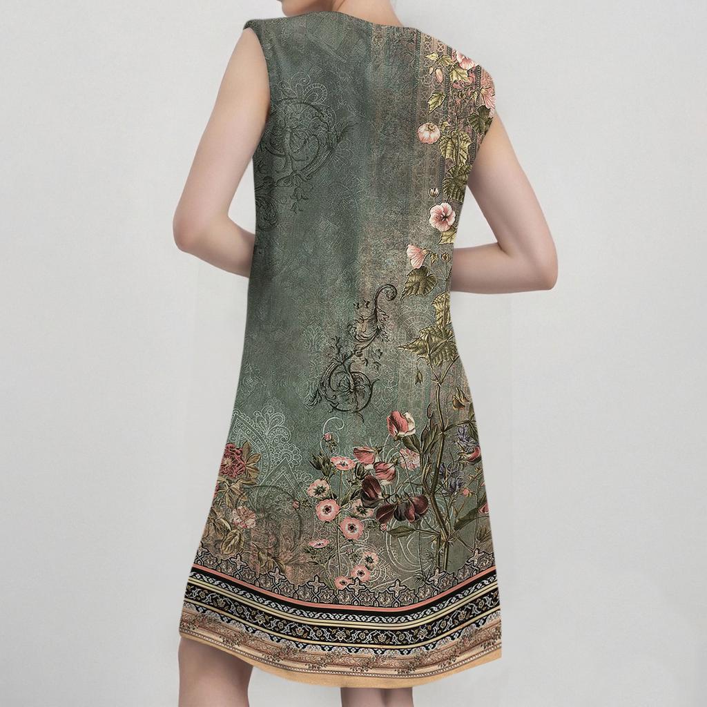 Women's Fashion Casual Print Round Neck Sleeveless Short Dress