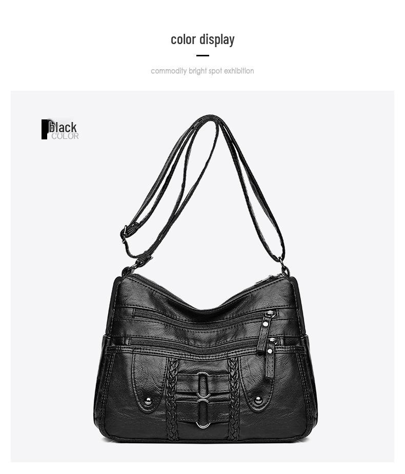 Koreanische Damen Umhänge-Schultertasche aus gewaschenem Leder mit großem Fassungsvermögen - Neue Mode, Mehrschichtig, Schlichtes Design für Mütter